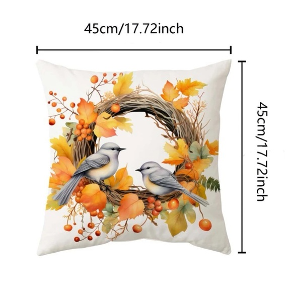 RESTOCK NWT Beautiful Fall Floral Wreath w/ Blue Birds Soft Pillow Cover 18x18 - Picture 4 of 4